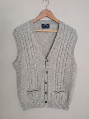 Jantzen Gray Wool Cable Knit Fisherman Sweater Vest Size L